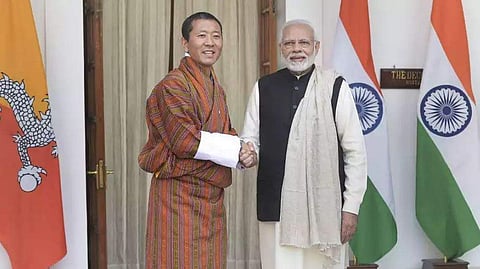 PM Narendra Modi with his Bhutanese counterpart, Lotay Tshering (Photo | PTI)