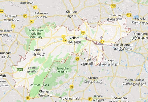 Google Maps view of Vellore district