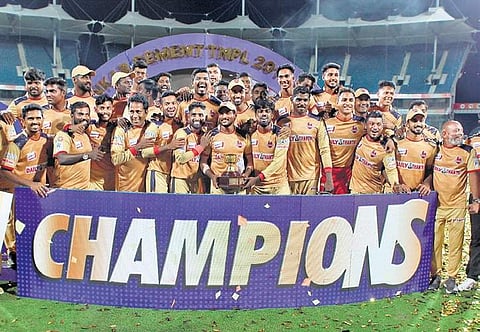 Chepauk players celebrate after winning the TNPL on Thursday | D Sampathkumar