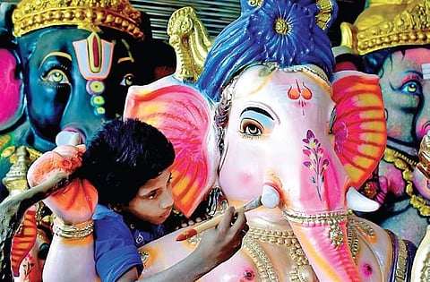 KSPCB is looking at achieving 80-85 per cent success rate in implementing a ban  on PoP Ganesha idols in the city | express