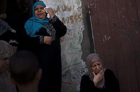 Relatives mourn the death of a Hamas fighter during his funeral in the town of Beit Hanoun, Northern Gaza Strip (Photo | AP)