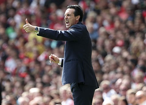 Arsenal manager Unai Emery gestures on the touchline, during the English Premier League soccer match between Arsenal and Burnley FC, at The Emirates Stadium, in London. (Photo | AP)
