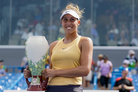 Madison Keys, of the United States, holds the Rookwood Cup after defeating Svetlana Kuznetsova, of Russia, in the women's final match during the Western & Southern Open tennis tournament. (Photo | AP)