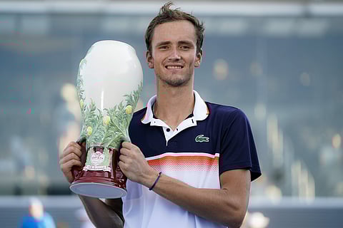 Daniil Medvedev, of Russia, holds the Rookwood Cup after defeating David Goffin, of Belgium. (Photo | AP)