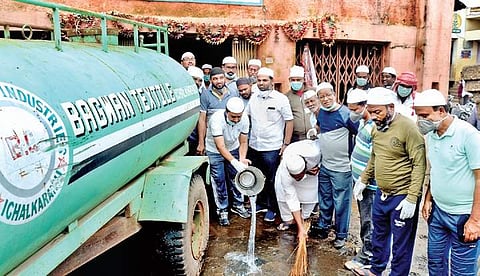 Groups of Muslim men cleaned temples of Ichalkaranji.| Express Photo Services