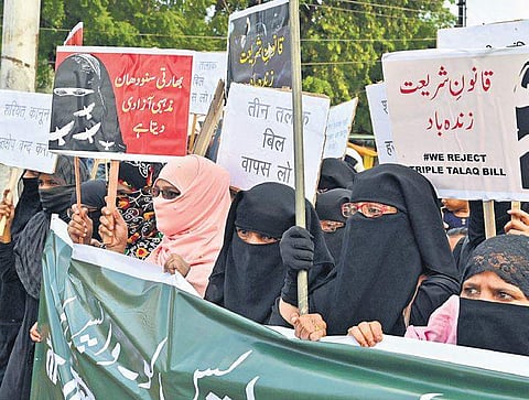 Muslim women participate in a rally to protest against the Triple Talaq Bill at Jabalpur in Madhya Pradesh. | (File | PTI)
