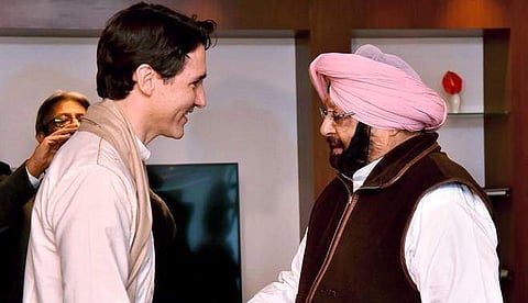 Canadian Prime Minister Justin Trudeau meets with Punjam CM Amarinder Singh during a meeting in Amritsar in February, 2018. (File photo | PTI)