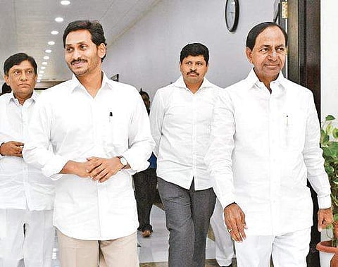 CM Chandrasekhar Rao and his AP counterpart Jagan Mohan Reddy on Thursday | Express