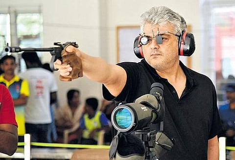 Actor Ajith Kumar at a rifle shooting event. (Photo | Twitter)