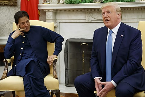 US President Donald Trump speaks during a meeting with Pakistani Prime Minister Imran Khan in the Oval Office of the White House, Monday, July 22, 2019, in Washington. (Photo| AP)