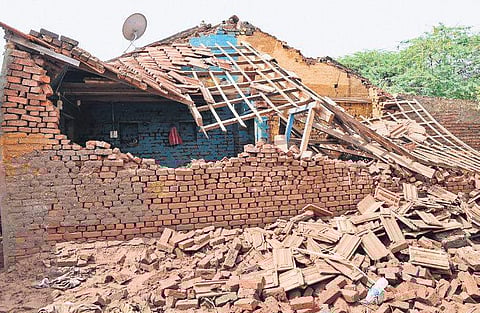A house at Manjari village in Chikkodi completely damaged in the recent floods