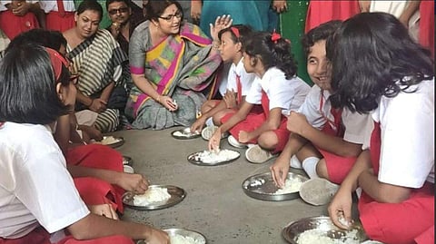 BJP MP Locket Chatterjee visited the school in the morning (Photo | Twitter)