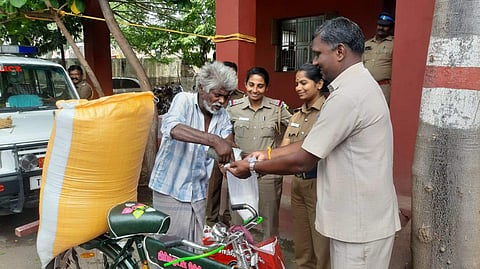 Police buying salt from Ibrahim, a former ganja-peddler. (Photo | Express)