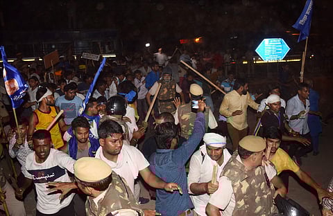 Police took to lathi charge to disperse Dalits protesting in Delhi. (Photo|PTI)