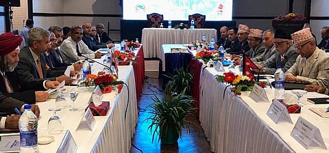 The 5th Nepal-India Joint Commission meeting in progress (Photo | Twitte r@DrSJaishankar)