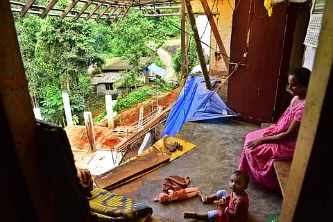 The dilapidated house of Joseph Chacko, of Chelachuvadu in Idukki, which was destroyed in the deluge of August 2018. Though it is dangerous to live in the crumbling house, the family stays there as they have no other place to go. (Photo | Albin Mathew, EP