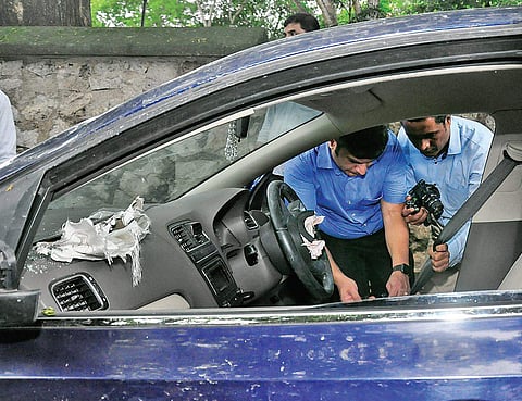 Experts from Volkswagen examining the car driven by Sriram Venkataraman in Thiruvananthapuram. (File photo  | EXPRESS)