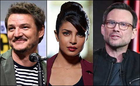 Actors Pedro Pascal, Priyanka Chopra and Christian Slater. (Photos | AP)