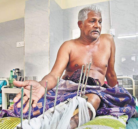 Hassankutty, who lost his wife, son and grandchildren in the massive landslide, at the Adimali Taluk Hospital near Munnar where he is undergoing treatment | Albin Mathew