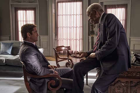 Gerard Butler, left and Morgan Freeman in 'Angel Has Fallen,' directed by Ric Roman Waugh. (Photo | AP)