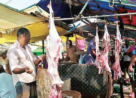 Mutton being sold at a market in Jagatsinghpur town