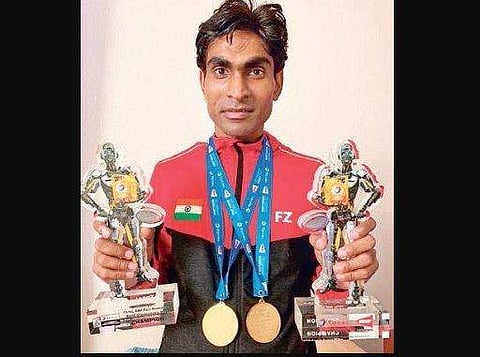 para-shuttler Pramod Bhagat after winning the world single championship (Photo |EPS)