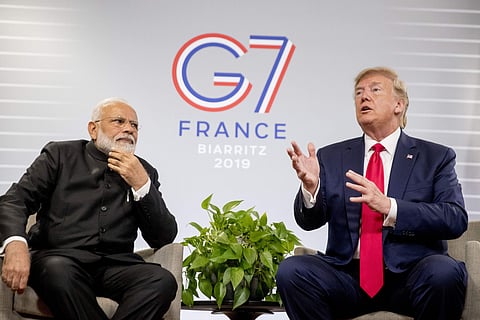 Prime Minister Narendra Modi and President Donald Trump discuss Kashmir during a bilateral meeting at the G-7 summit in Biarritz, France, Monday, Aug. 26, 2019. | ( Photo | AP )