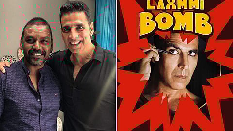 L-R: Akshay Kumar with director Raghava Lawrence; the poster of Laxmmi Bomb.