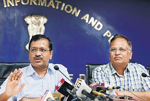 CM Arvind Kejriwal and Health Minister Satyendar Jain address the media | ( Photo | Arun Kumar )