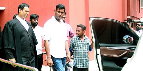 Actor Vishal surrendered at the Egmore court after a Non bailable warrant against him filed by the IT department expired on 28 August, 2019.(Photo | Ashwin Prasath, EPS)