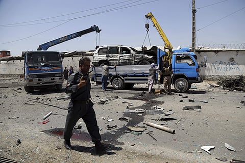 An Afghan security personnel inspect the site of a suicide attack in Kabul, Afghanistan, Thursday, July 25, 2019. (Photo | AP)