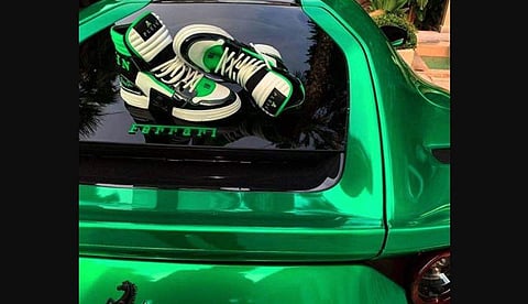 German fashion designer Philipp Plein posted images and videos of his sneakers on the hood of his personal Ferrari. (Photo | Phillipp Plein Instagram)