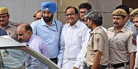 Former Union minister P Chidambaram outside the CBI court, in New Delhi on Friday, Aug 30, 2019. (Photo | Parveen Negi, EPS)