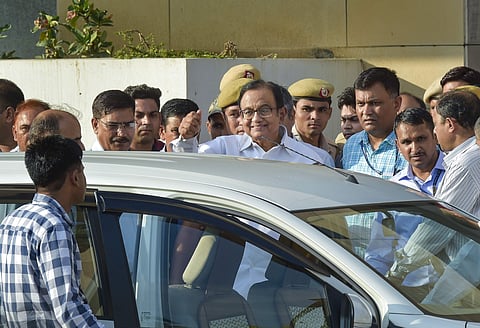 Senior Congress leader and former Union minister P Chidambaram after being produced in the court in the INX media case in New Delhi. (File Photo | PTI)