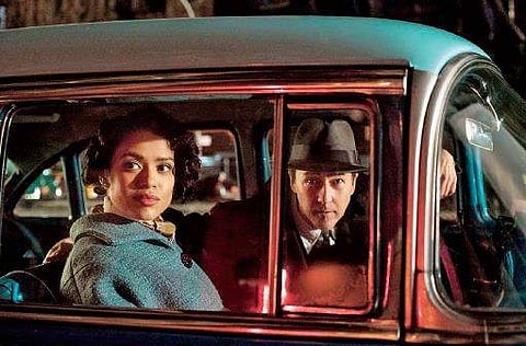 Gugu Mbatha-Raw and Edward Norton in a scene from the film