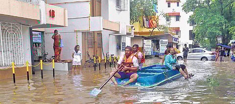 Waterlogged streets following heavy rain in Thane on Saturday. Floods were also reported in Gadchiroli district of Maharashtra. (Photo | PTI)