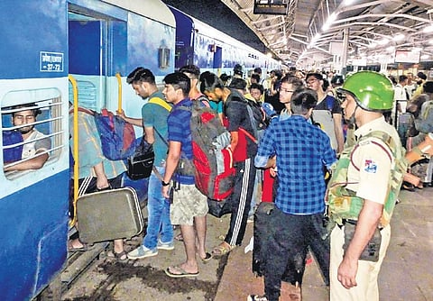 NIT students from Srinagar board a train at the Jammu Railway Station |  PTI