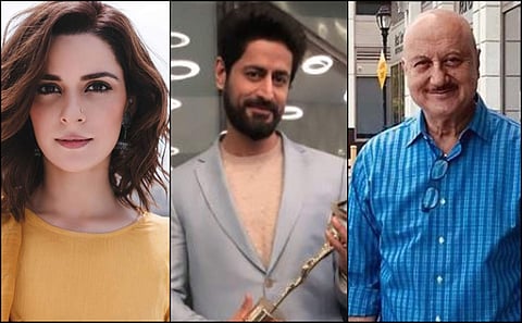 Actors Ekta Kaul, Mohit Raina and Anupam Kher (Photos | Instagram, Twitter)