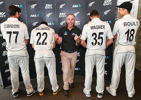 New Zealand players wearing their new Test jerseys with numbers and names | Twitter@BLACKCAPS