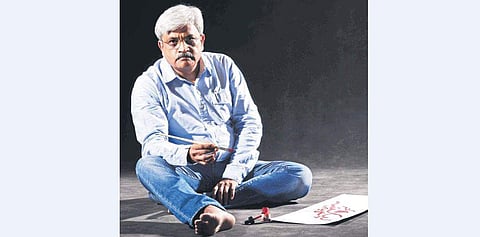 From engraving on stones to tampatra to paper to the screen of your computer or mobile, lettering has changed dynamically. In image, artist Rajeev Prakash Khare.