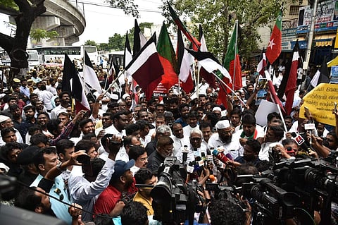 Political parties protest in CHennai against the move to revoke Article 370 in J7K (Photo | P Jawahar, EPS)