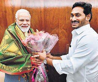 Andhra Pradesh CM YS Jagan Mohan Reddy with Prime Minister Narendra Modi at Parliament House in Delhi on Tuesday (Photo |EPS)