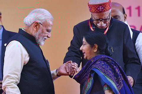 PM Narendra Modi with Sushma Swaraj. (Photo | PTI)