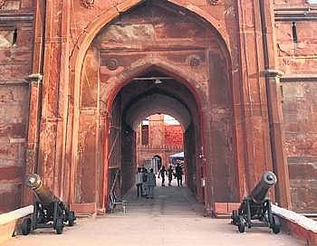 Two Mughal era cannons in front of Lahore Gate of Red Fort.