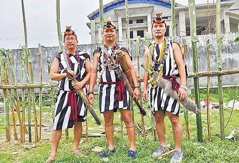 Nyishi men in traditional attire