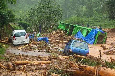 Nearly 100 acres of tea estate land, along with a temple, mosque, post office and a plantation company's canteen, were washed away on August 8th evening in Puthumala, in Wayanad, which is the epicentre of the rain fury in Kerala. (Photo | TP Sooraj, EPS)