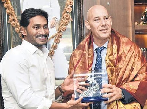 Israel Ambassador to India Ron Malka meets Chief Minister YS Jagan Mohan Reddy at the State Secretariat (Photo | EPS )
