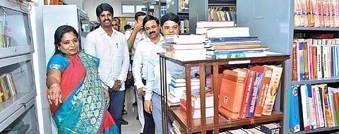 Governor Tamilisai Soundararajan at Raj Bhavan library on Monday. (Photo | EPS)