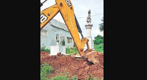 Dug-up portion of the land at the memorial site.  ( Photo | EPS )