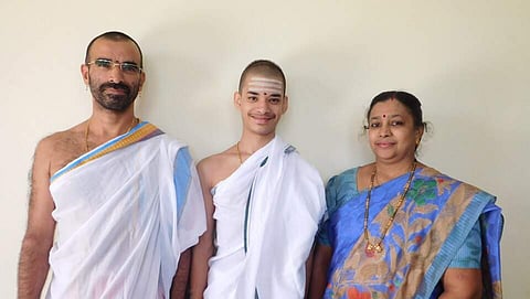 Priyavrata (centre) with his parents Devdutta and Aparna. (Photo | EPS)